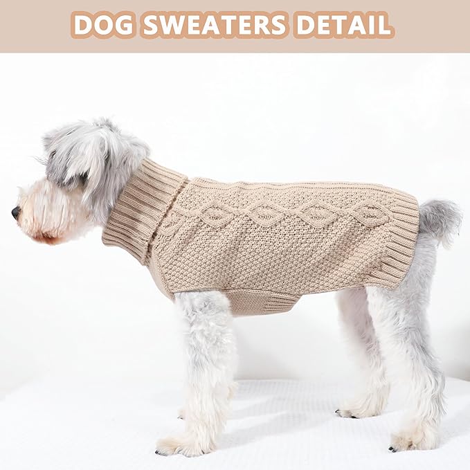Dog Sweaters Small Dog Clothes Winter Turtleneck Puppy Sweater Warm Pet Cat Sweater Doggy Pullover Outfit with Twisted Design XS~XL (Beige, X-Large)