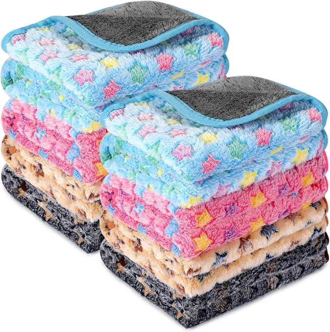 Tudomro 8 Pcs Guinea Pig Bedding Cage Liners Bulk Blankets Small Animal Flannel Throw Bedding Waterproof Absorbent Reusable Pet Pee Sleep Mat Pad Cover for Hamster Ferret(Star,16 x 24 Inch)