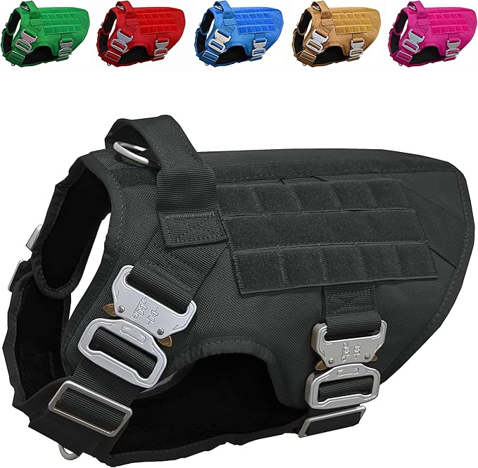 Tactical Dog Harness with 4 Metal Buckles, Waterproof Military Grade Dog Vest; Stop pulls but Does not Choke Neck, Great with Prevents Escapes, Heavy-Duty Harness for Extra Large Dogs, Black (XL)