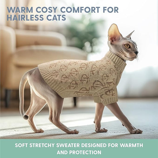 The Cat Ladies Monogram Cat Sweater - Comfortable and Stylish Kitty Sweaters for Cats Only - Warm Cat Apparel Supplies - Shirt Designed for Hairless Cats - Sphynx Cat Clothes - M