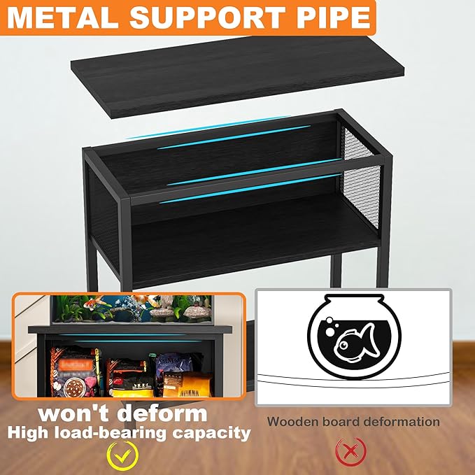 BSONE 20-29 Gallon Fish Tank Stand, Aquarium Stand Shelf, 0.71" Thickened Tabletop, 31" Wx17 Dx31 H, Black