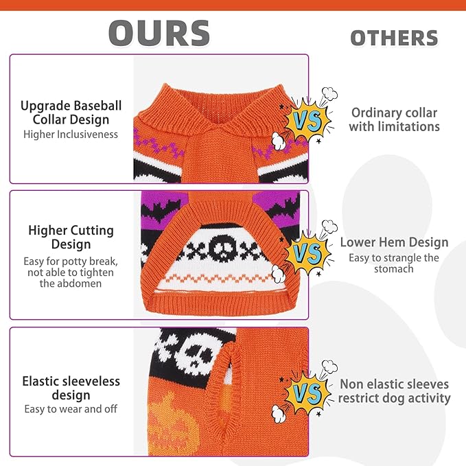 KOOLTAIL Halloween Dog Sweater Costume Fall Winter Clothes - Soft Pumpkin Knitwear Dog Cold Weather Coat, Pet Sweatshirt Pullover Outfit for Small Medium Large Dogs Puppy Cats Girls Boys Orange M