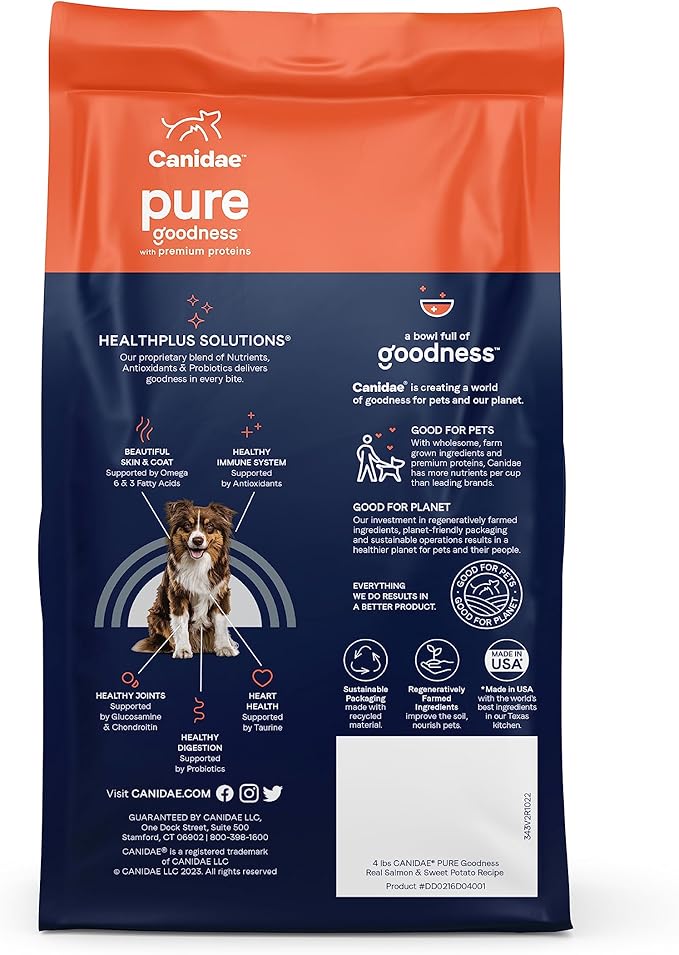 Canidae Pure Limited Ingredient Premium Adult Dry Dog Food, Real Salmon & Sweet Potato Recipe, 22 lbs, Grain Free