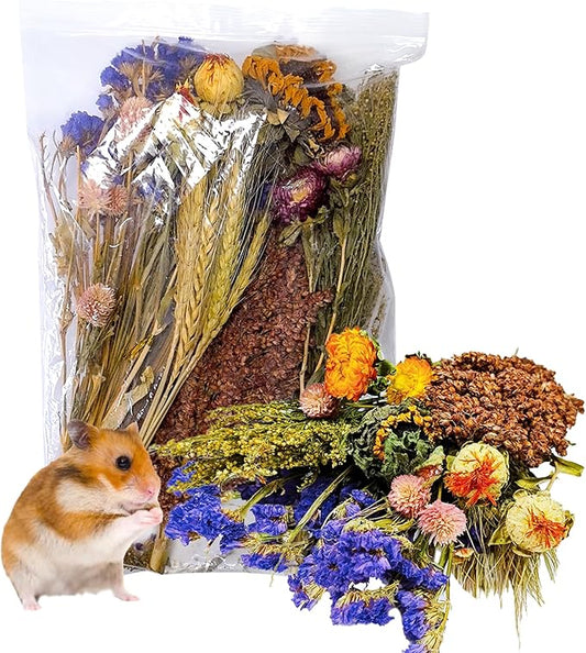 Natural Hamster Flower & Herb Habitat Deocr, Hamster Sprays Flowers Bedding Mate, Hamsters Cage Enrichment Decoration Accessories for Gerbil Dwarf Syrian Hamsters Guinea Pig Mice or Small Animals