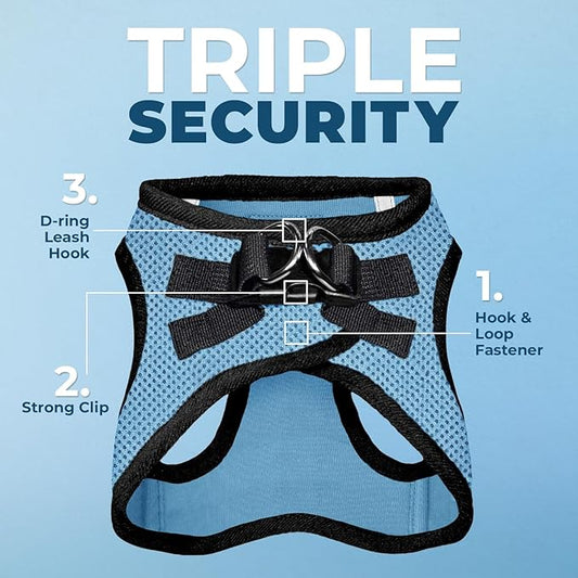 Voyager Step-in Air All Weather Mesh Harness and Reflective Dog 5 ft Leash Combo with Neoprene Handle, for Small, Medium and Large Breed Puppies by Best Pet Supplies - Baby Blue/Black Trim, X-Small
