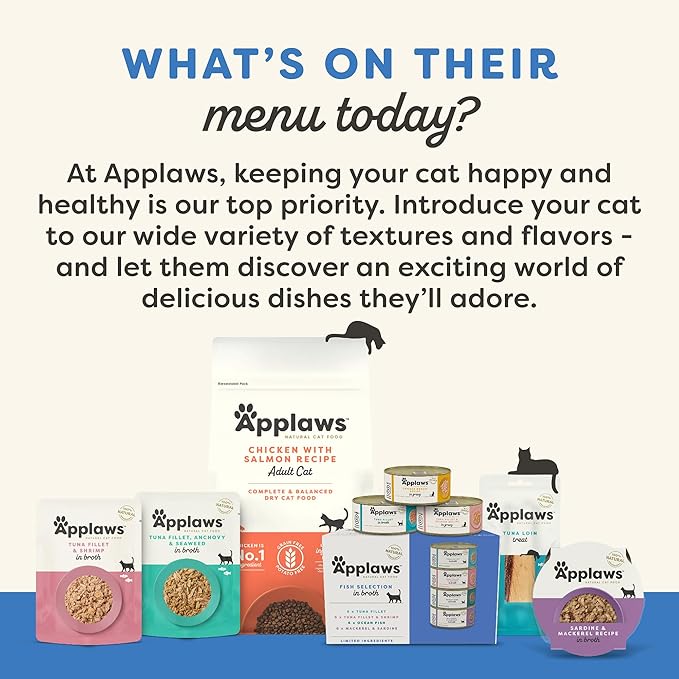 Applaws Natural Wet Cat Food in Gravy, Limited and Natural Ingredients, High Protein with No Artificial Additives, Tuna with Salmon in Gravy (12 x 2.47oz Pouches)