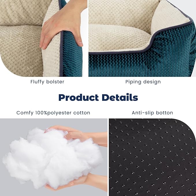 Miguel Removable Washable Dog Bed for Medium Dog Easy Clean - Rectangle Pet Bed for Large Cats with Zipper Cover Bolster Cuddle Puppy Bed with Supportive Side Wall Slip-Resistant Bottom, Blue 35 Inch