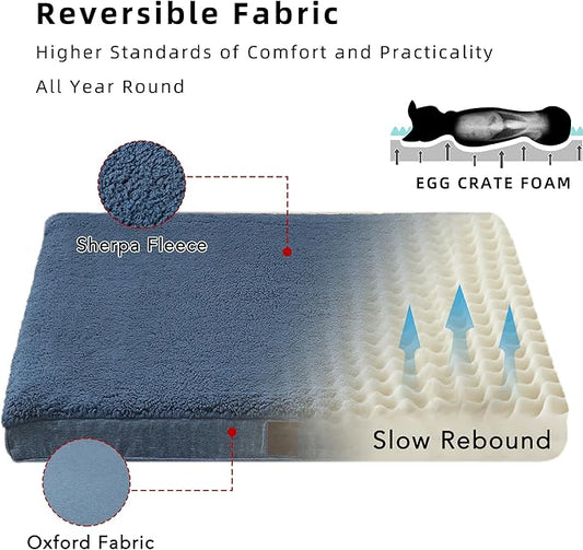 DaysU Dog Bed for Medium Dogs, Orthopedic Dog Beds with Removable Washable Cover, Medium Egg Crate Foam Pet Bed Mat, Light Navy, Suitable for Dogs Up to 35 Ibs, 35x22x3in