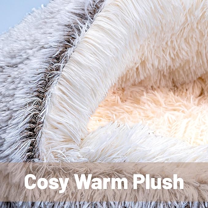 GOSALISU Cat & Small Dog Bed- Cozy Hooded Round Calming Cave Bed, Warm Plush, Anti-Slip, Machine Washable, 20in