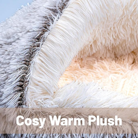 GOSALISU Cat & Small Dog Bed- Cozy Hooded Round Calming Cave Bed, Warm Plush, Anti-Slip, Machine Washable, 20in