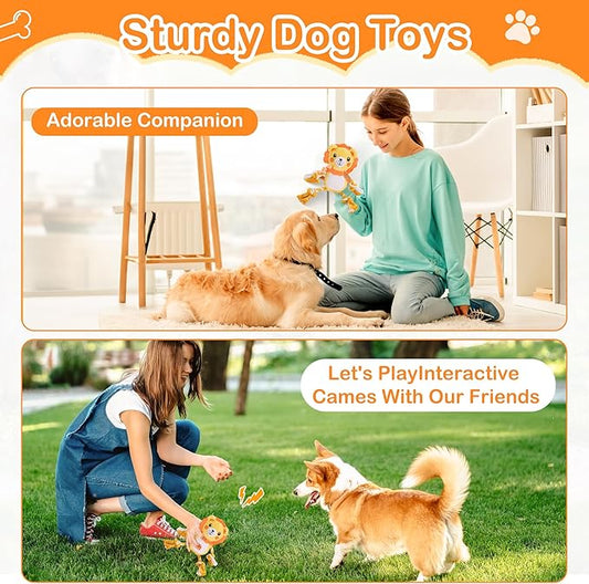 Dog Squeak Plush Toys, Cute, Funny, Durable Fabric Rope Dog Toy for Small, Medium Pets, Indoor and Outdoor, Ideal Pet Gift, Lion