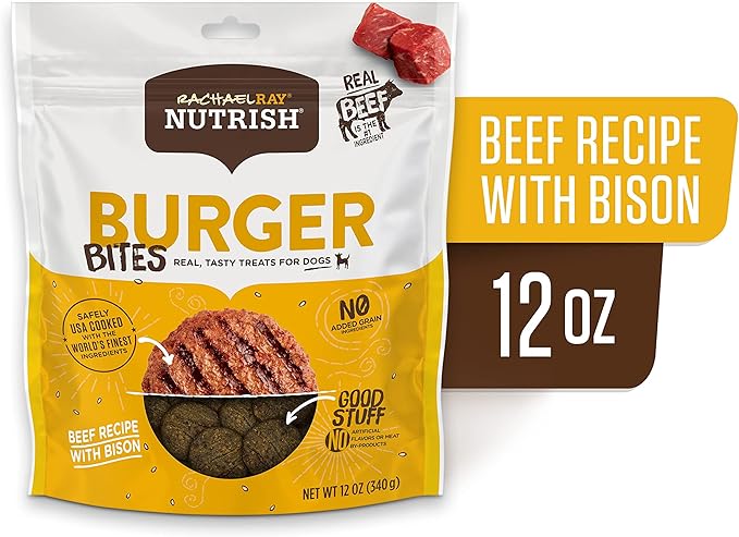 Nutrish Rachael Ray Burger Bites Beef Recipe with Bison Dog Treats, 12 oz. Pouch (Pack of 2)