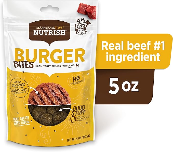 Rachael Ray Nutrish Burger Bites Dog Treats, Beef Recipe With Bison, 5 oz. Pouch, 5 Count