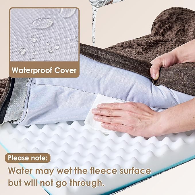 EHEYCIGA Memory Foam Dog Bed Large Sized Dogs, Waterproof Dog Bed Orthopedic with Washable Removable Cover, Non-Slip Pet Bed Couch, 36x27x6 Inches, Brown