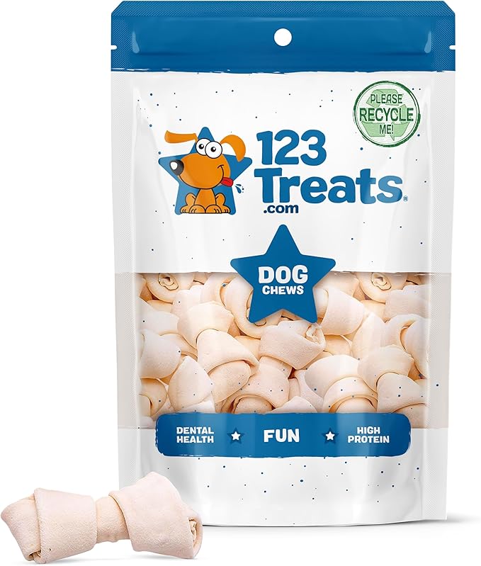 | Rawhide Chews: Bones 3-4" (100 Count) Premium Rawhide Dog Bones | Free Range Grass Fed Cattle with No Hormones, Additives or Chemicals.