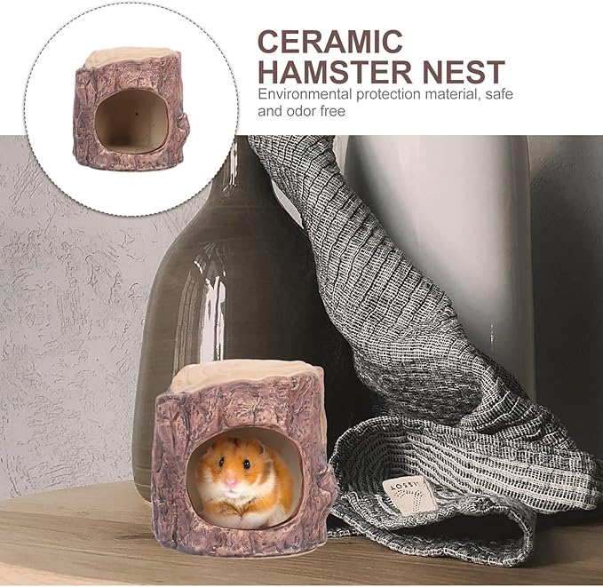 Yardwe Ceramic Hamster Nest - Stylish Forest Design Pet Hideout for Hamsters Rats and Gerbils, 4.52 X 4.52 X 4.33 Inch