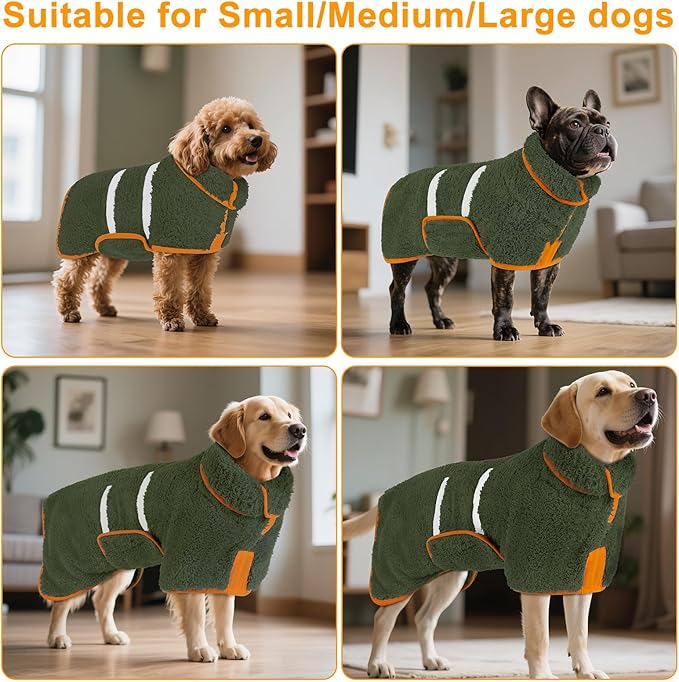Bienbee Dog Bathrobe, Quick Drying Super Absorbent Dog Robes for After Bath, Warm Keeping Dogs Towel, Dogs Bath Supplies, Dark Green S