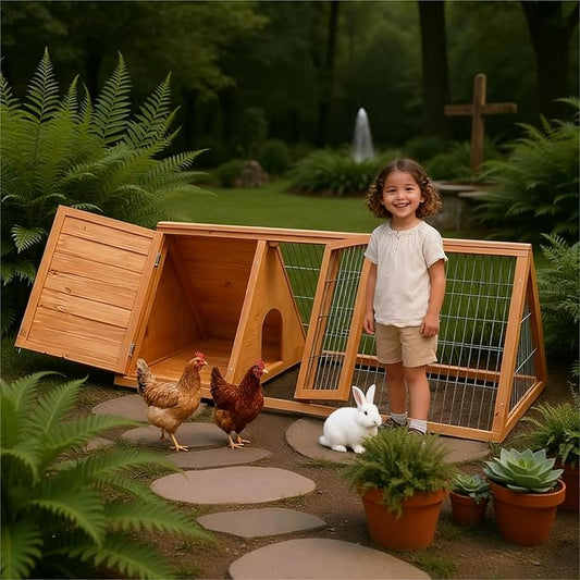 Rabbit Hutch & Chicken Coop Outdoor Small Animal Cage (Brown) (Brown)