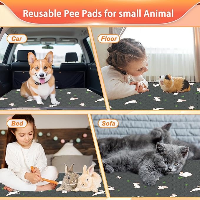 2-Pack Guinea Pig Cage Liner, 24" x 47" Reusable Guinea Pig Bedding Washable Absorbent Pee Pads for Dogs Rabbit Chinchilla Hamster, Leakproof & Anti Slip