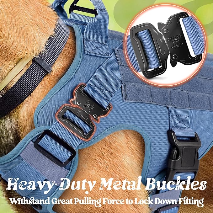 rabbitgoo Tactical Dog Harness for Large, Heavy Duty Pet Harness with Handle, No-Pull Service Vest Large Breed, Adjustable Military Dog Vest for Training Hunting Walking, Blue, L