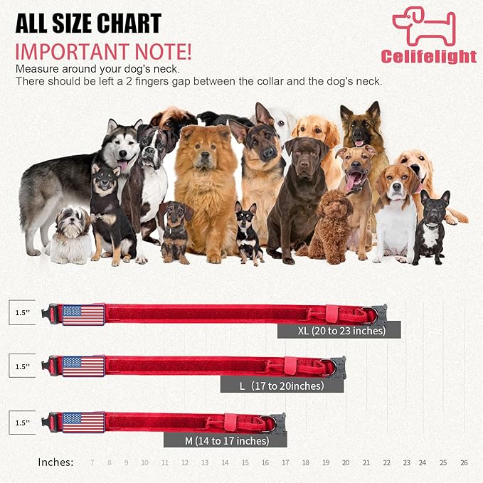 Tactical Military Dog Collar - Adjustable Nylon, Heavy Duty Metal Buckle With Handle for Training, With Patches (Red, M)