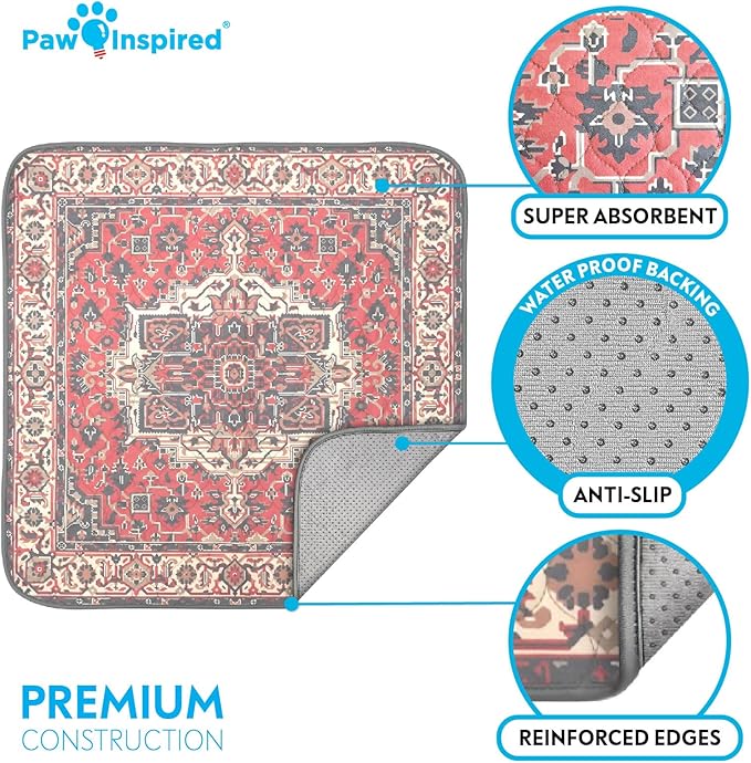 Paw Inspired Designer Print Dog Pads (2 Pack) | Premium Washable Pee Pads | Reusable Puppy Pads for Potty Training, Whelping, Waterproof Mat | Leakproof, Non-Slip Liner (Persian Style, 36" x 36" Size)