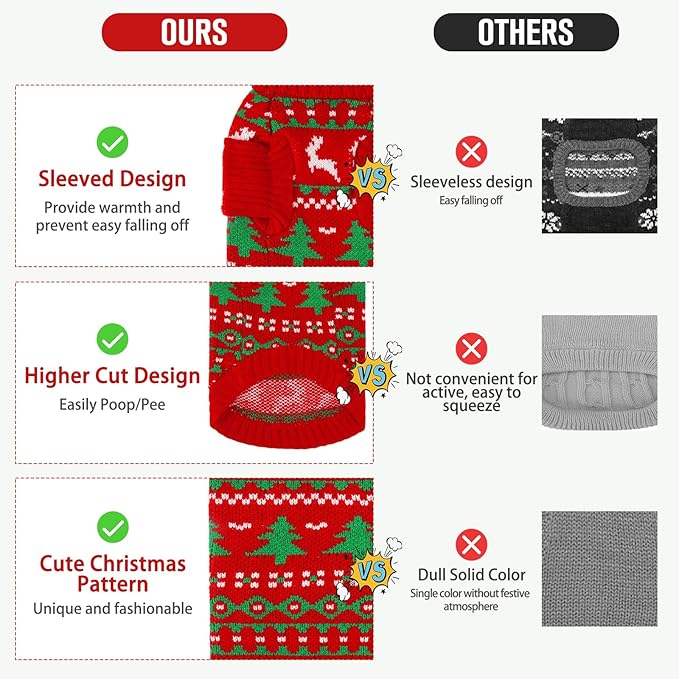 KOOLTAIL Cat Sweater Turtleneck- Soft Knit Cat Christmas Sweaters for Cats Only, Elk Christmas Tree Pattern Thick Warm Cold Weather Pet Clothes Outfit for Small Medium Large Size Kitten Puppy Red L