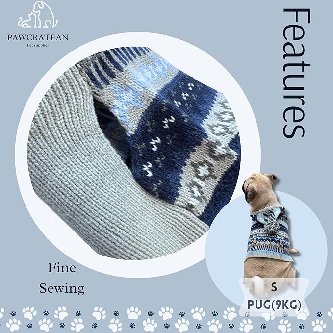 Cute Sweater for Dogs and Cats Soft Flannel Pet Outfit Warm and Cozy Animal Hoodie Small to Large Pet Clothes for Halloween Parties and Everyday Wear (X-Small, Blue Patten with Hat)