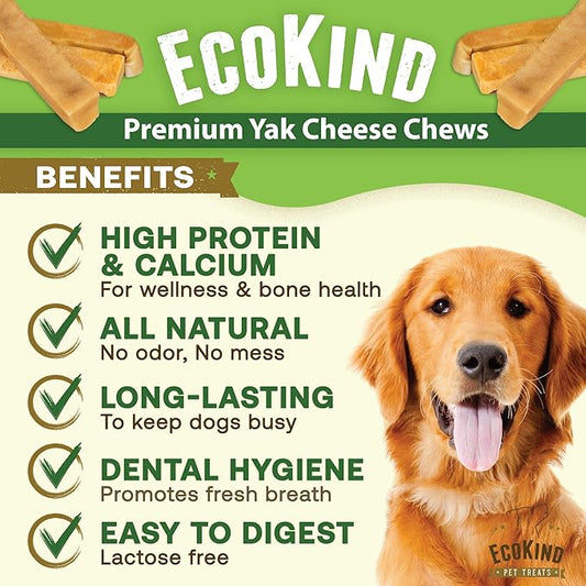 EcoKind Premium Gold Yak Cheese Himalayan Dog Chews, Dog Treats Large Breed, All Natural, High Protein Dog Chew, Cheese, Large - 1 Chew