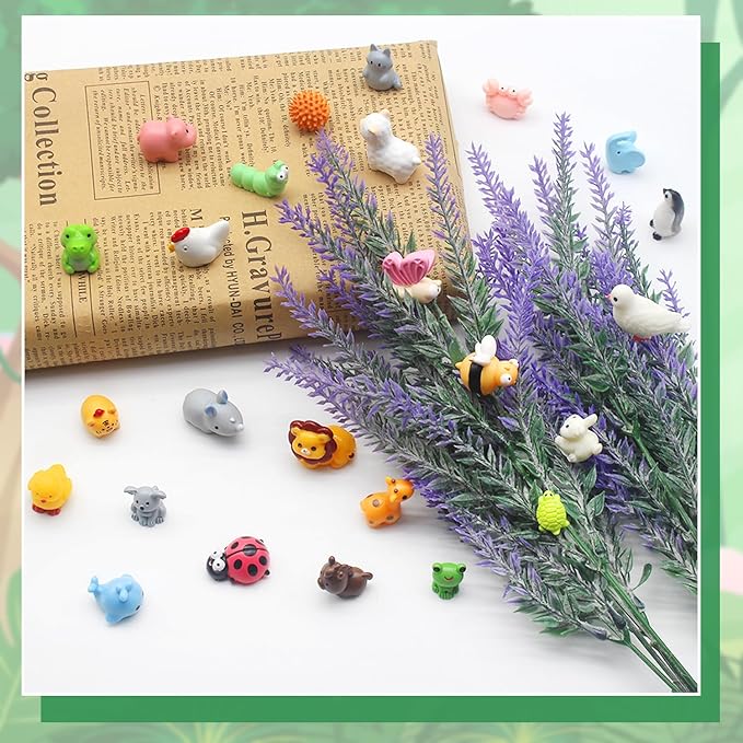 Benvo 45 PCS Assorted Mini Resin Animal Figurines - Tiny Creatures for DIY Crafts, Fairy Gardens, Dollhouse Accessories, Hide & Decor