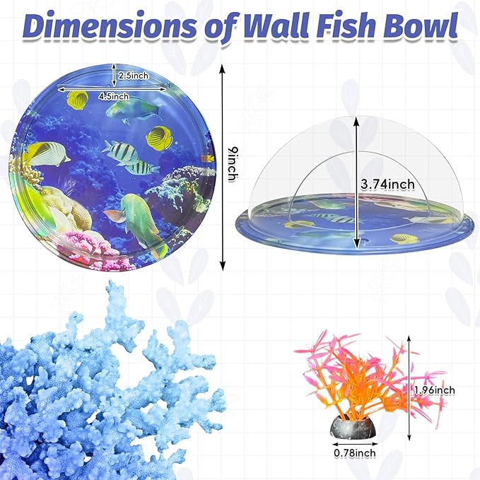 kathson Acrylic Wall Hanging Fish Bowl Wall Mounted Fish Tank Planter Fish Bubble Hanging Aquarium Hydroponic Plant Pot Betta Fish Tank Bowl for Home Decor Pot Decoration Planter (9.25in)