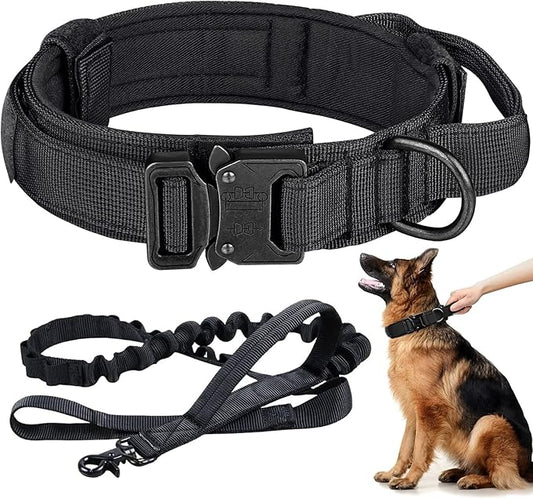 Tactical Dog Collar and Leash Set Heavy Duty Military Dog Collar with Handle and Metal Buckle for Medium and Large Dogs (Black, M)