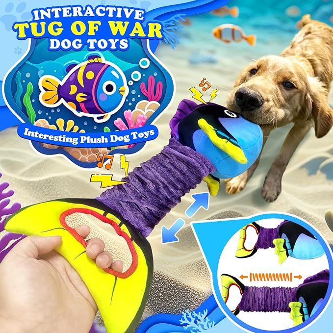 Squeaky Dog Toys for Aggressive Chewers -Suitable for Large Breeds-Chew Toys for Puppy Teething-Dog Toys to Keep Them Busy -Crinkle&Tug of War Play Indoor