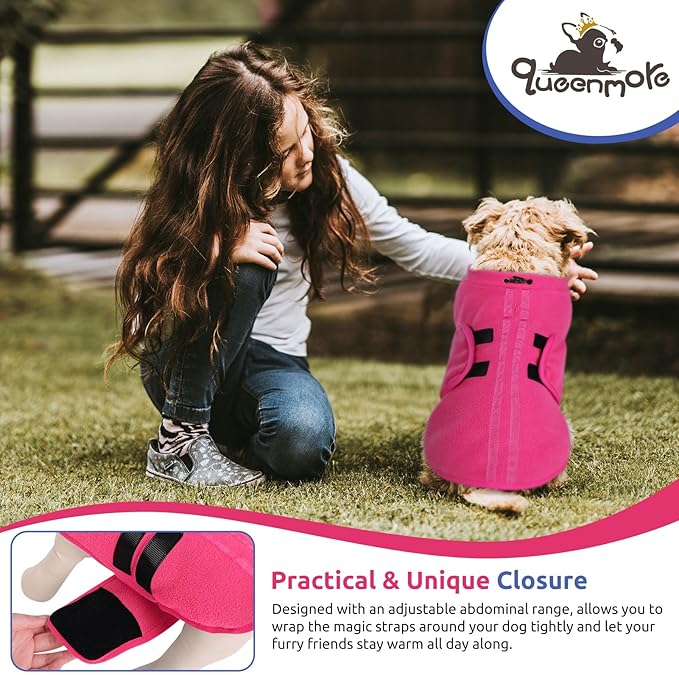 Queenmore Large Dog Sweater, Soft Fleece Vest Pullover Dog Jacket with Leash Hole, Warm Winter Dog Clothes Cold Weather Doggy Dachshund Sweaters for Large Dogs Cats Boy or Girl (Pink, L)