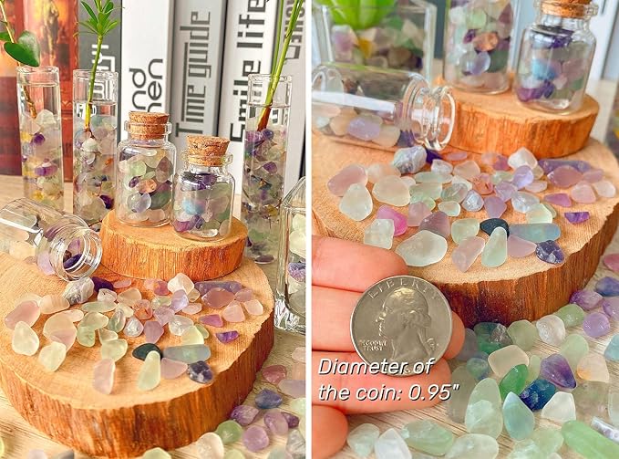 QINJIEJIE Fluorite Aquarium Gravel Rocks Decor Polished Tumbled Stones Chips Stone Crushed Healing Crystal Quartz Gemstone Bulk for Vase Filler Fish Tank Pea Gravel Fountain Potted 0.55lbs