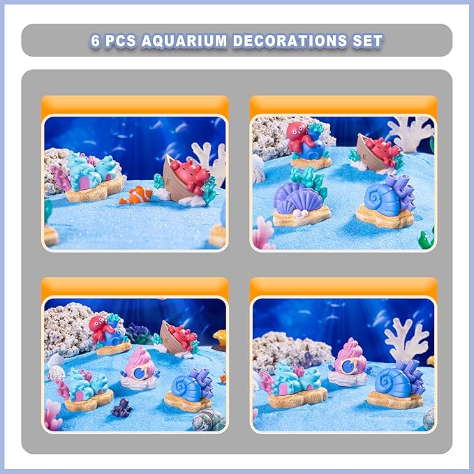 6 Pcs Aquarium Decorations Set - Artificial Undersea House,Conch, Octopus, Shell, Crab Polyresin Aquarium Ornaments for Fish Tanks，Tank Decorations，Aquarium Decor