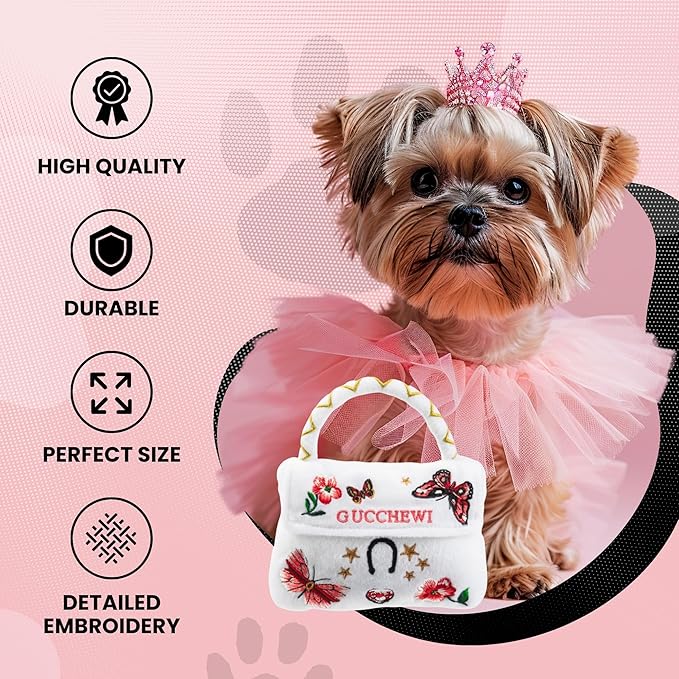 Dog Diggin Designs Runway Pup Collection | Unique Squeaky Parody Plush Dog Toys – Haute Couture Purses & Handbags