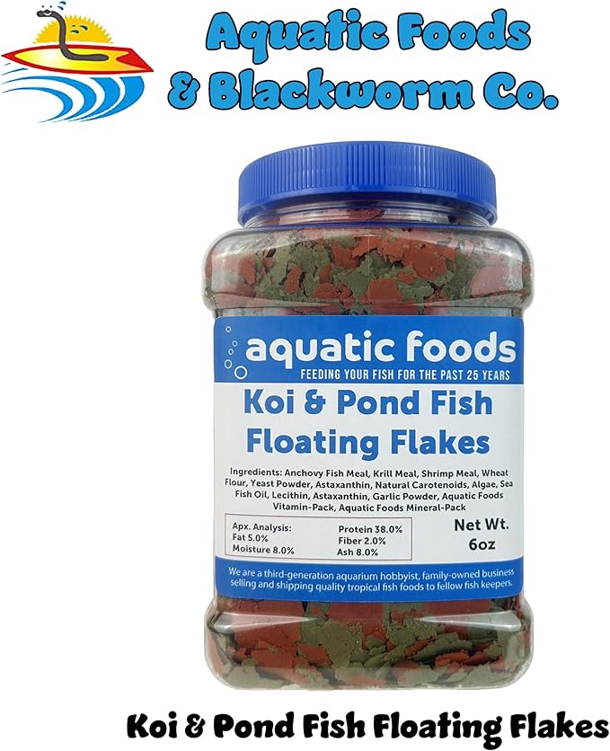 Aquatic Foods Inc. Koi & Pond Fish Krill Flakes. Arctic Krill Flakes with Natural Carotenoids Color Enhancers to Enhance The Vibrant Colors of Fish Also Pellet Mix, Wafer Mix Included…6oz
