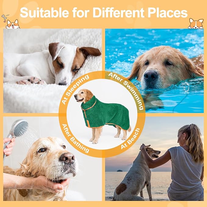 Bienbee Dog Bathrobe, Quick Drying Super Absorbent Dog Robes for After Bath, Warm Keeping Dogs Towel, Dogs Bath Supplies, Dark Green L