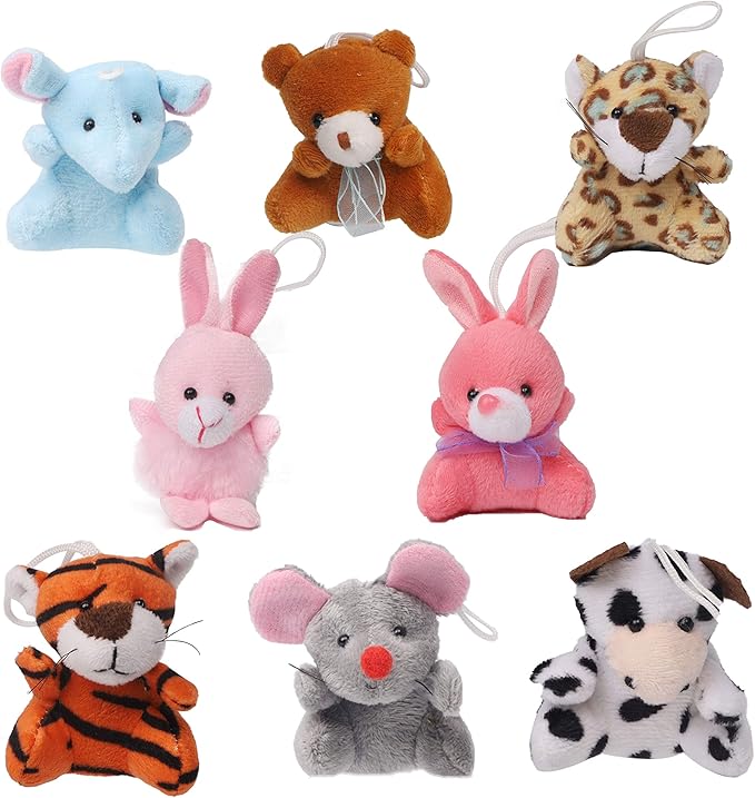 Juegoal 26 Pack Mini Animal Plush Toy Set, Cute Small Stuffed Animal Keychain Set, Goodie Bag Fillers, Carnival Prizes for Kids, Assortment Kids Valentine Gift Easter Egg Filter Party Favors
