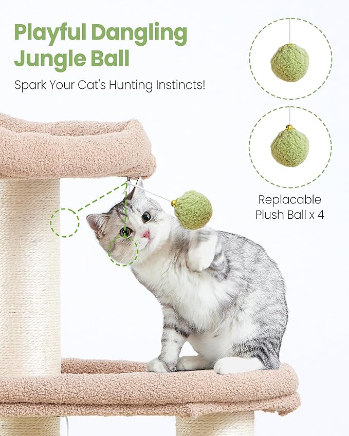 Cat Tree Tower for Indoor Cats Large Adult - Tall Kitty Condo House with Hammock Scratching Post Tunnel - 60 Inch Big Kitten Bed Condos Trees - Heavy Duty Kittens Houses Stand for Multiple Maine Coon