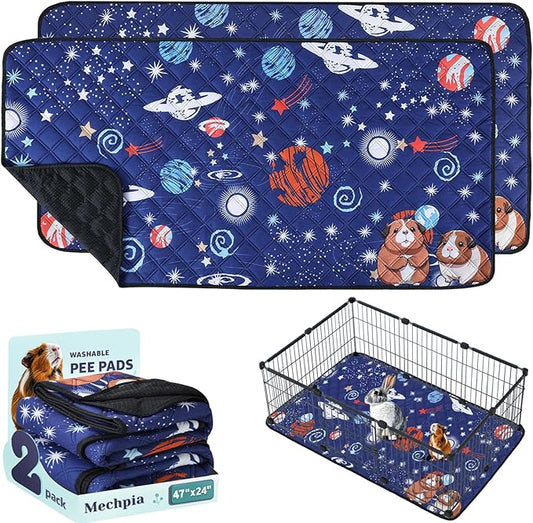 2 Pack Guinea Pig Cage Liners - Washable 47"X24" Bedding Pee Pad, Super Absorbent, Waterproof & Anti-Slip Reusable Mat for Rabbit, Hamster, Rat, Small Animal
