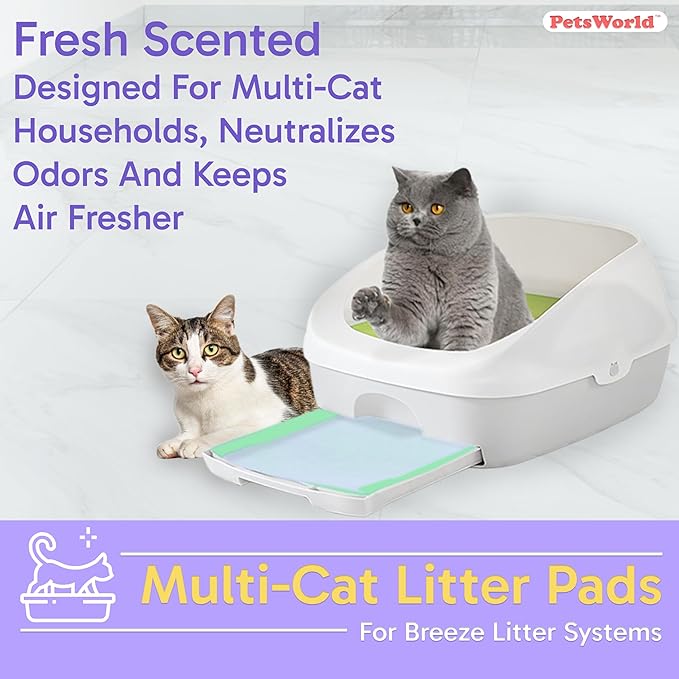 PETSWORLD Multi Cat Pad Refills for Cats Breeze Litter System, Ultra-Absorbent, Quick Dry - (600 Count, Fresh Scented)