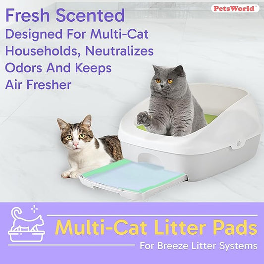 PETSWORLD Multi Cat Pad Refills for Cats Breeze Litter System, for 2 Cats, Ultra-Absorbent, Quick Dry - (50 Count, Fresh Scented)