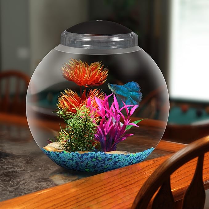 Koller Products 3-Gallon Globe Fish Bowl, Impact- Resistant Plastic Fish Tank with LED Lighting, Crystal-Clear Clarity, Desktop Aquarium Tank for Betta Nano Goldfish Peacockfish Zebrafish, Home Décor