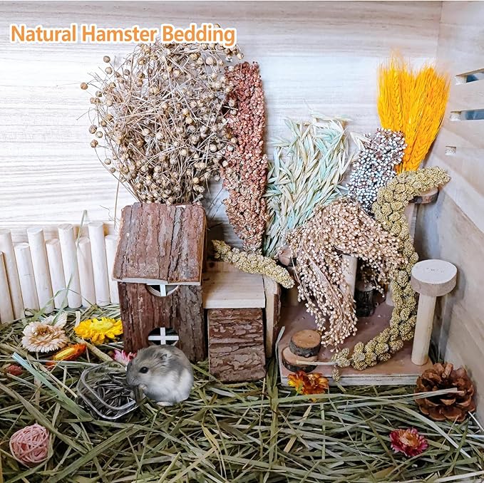 Natural Hamster Flower & Herb Habitat Deocr, Hamster Sprays Herbs Bedding Mate, Hamsters Cage Enrichment Decoration Accessories for Gerbil Dwarf Syrian Hamsters Guinea Pig Mice or Small Animals