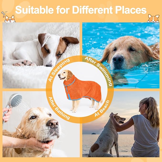 Bienbee Dog Bathrobe, Quick Drying Super Absorbent Dog Robes for After Bath, Warm Keeping Dogs Towel, Dogs Bath Supplies, Orange XXL