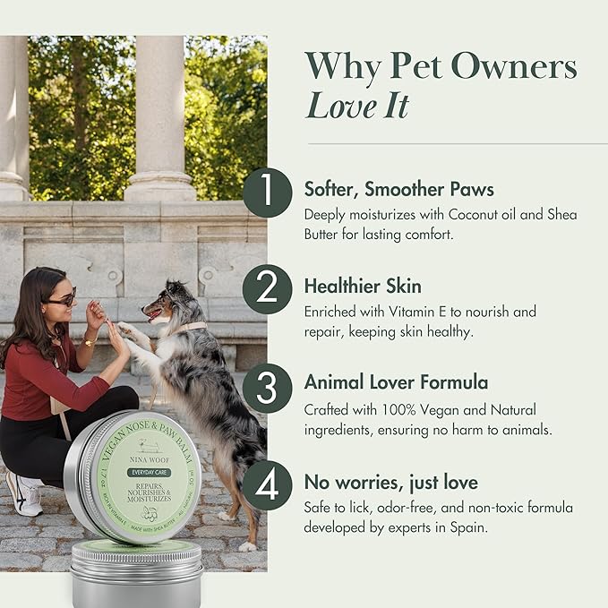 All-Natural Dog Paw & Nose Balm – Vegan Dog Grooming Supplies | Dog Paw Moisturizer & Nose Butter for Dogs | Safe Snout Soother for Dry Nose & Cracked Paws