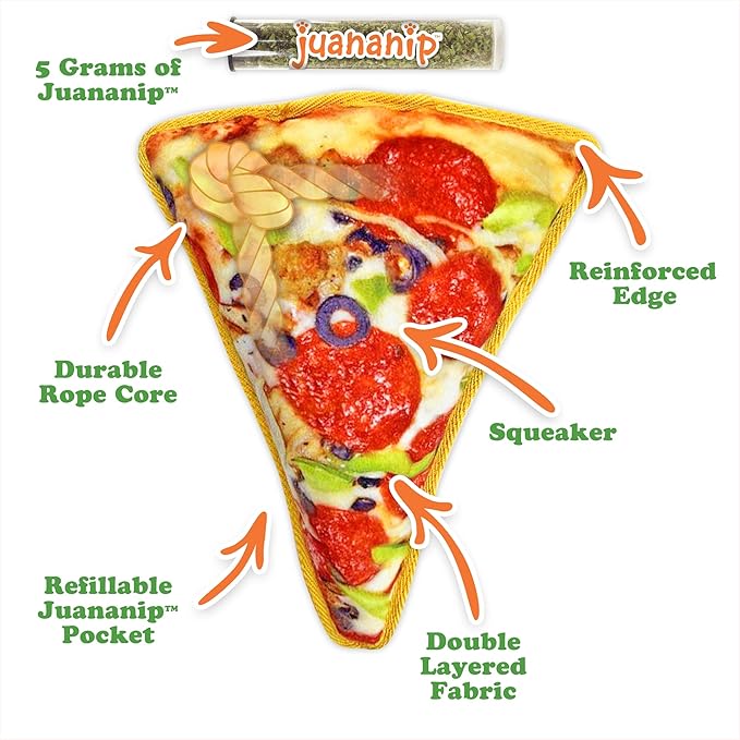 Doggijuana Tuffer Chewer Plush Dog Toy | Funny Dog Toy Plush with Juananip Catnip for Dogs | Calming Aid for Dogs | Interactive Squeaky Chew Toy for Play (Supreme Pizza)