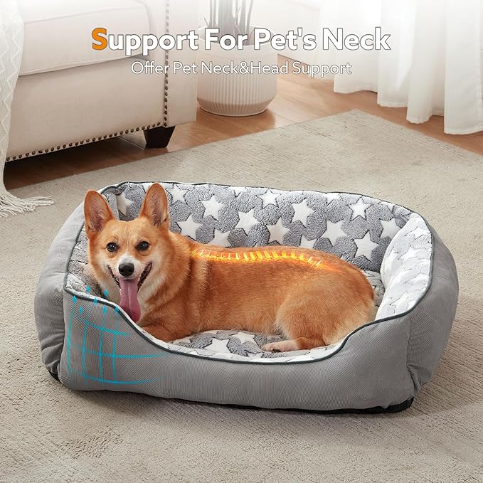 SIWA MARY Rectangle Dog Bed for Small Medium Dogs, Calming Dog Bed Small Size Dog, Orthopedic Dogs Sofa Bed, Washable Soft Calming Sleeping Soft Puppy Bed, Anti-Slip Bottom, Grey, S (20"x 19"x 6")